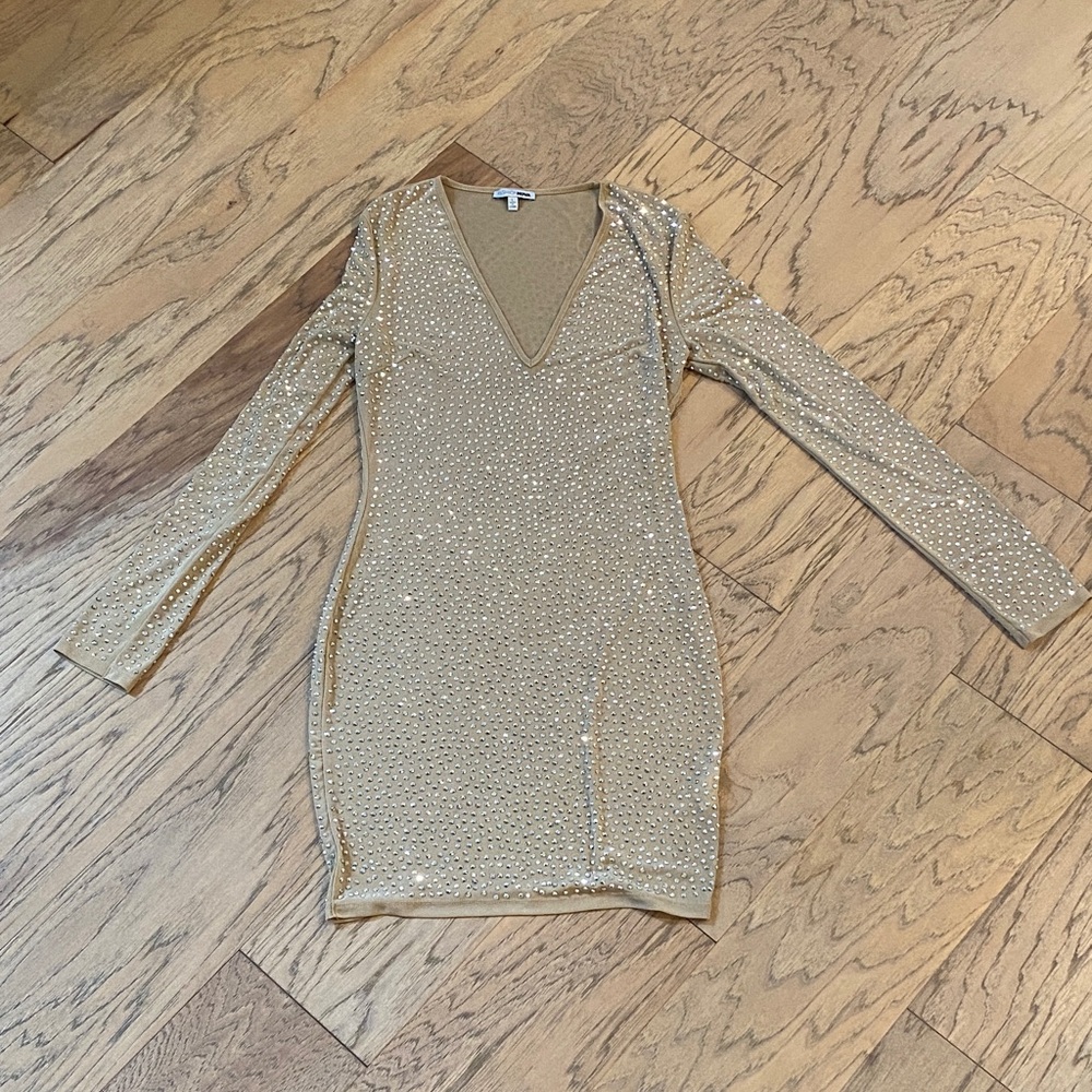 Fashion Nova Cream Color Sparkle Dress Size Large